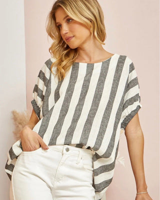 Laguna Striped Linen Relaxed Fit Top Tops Andree by Unit 