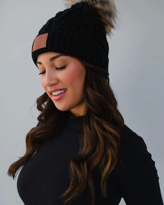 Whiskey Weather Black Cable Knit Hat Hats Panache 