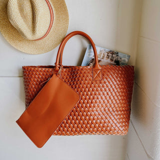 Drew Handwoven Vegan Leather Tote Bag Handbags Pretty Simple 