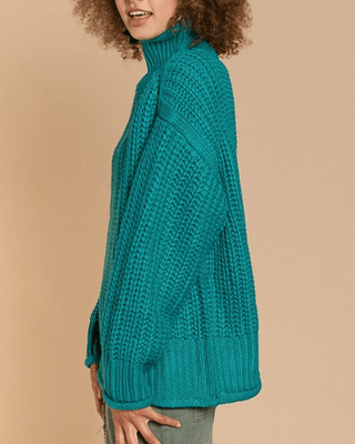 Ocean Teal Rolled Edge Chunky Sweater Sweaters POL 