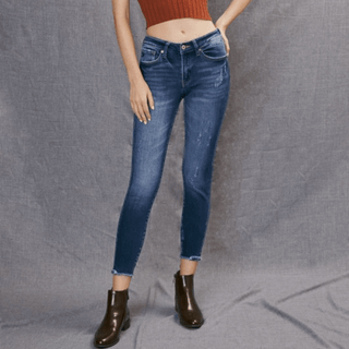 Mid Rise Hem Detail Ankle Skinny Jeans Pants Kan Can 