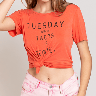 Tuesday, Tacos and Tequila Tee Tops POL Small Hot Coral 