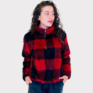 Red Plaid Sherpa Pullover Sweaters Love Tree 