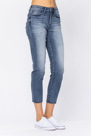 Judy Blue Relaxed Fit Raw Hem Jeans