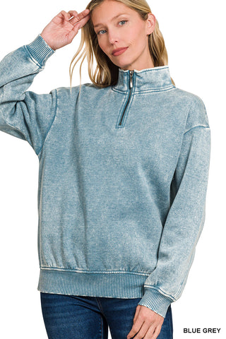 Good Vibes Acid Wash Sweatshirt - Blue Grey