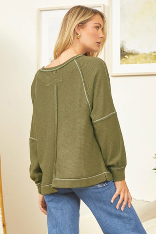 Olive Thermal Reverse Stitch Pullover