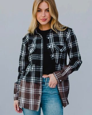 Black & White Plaid Flannel Shirts & Tops Panache 