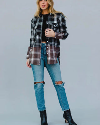 Black & White Plaid Flannel Shirts & Tops Panache 