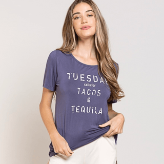 Tuesday, Tacos and Tequila Tee Tops POL Small Purple Navy 